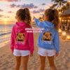 Bluza welurowa z kapturem z motywem misia