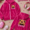 Bluza welurowa z kapturem z motywem misia